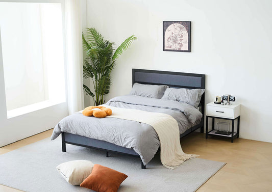 Ashby Black Fabric And Metal Bed