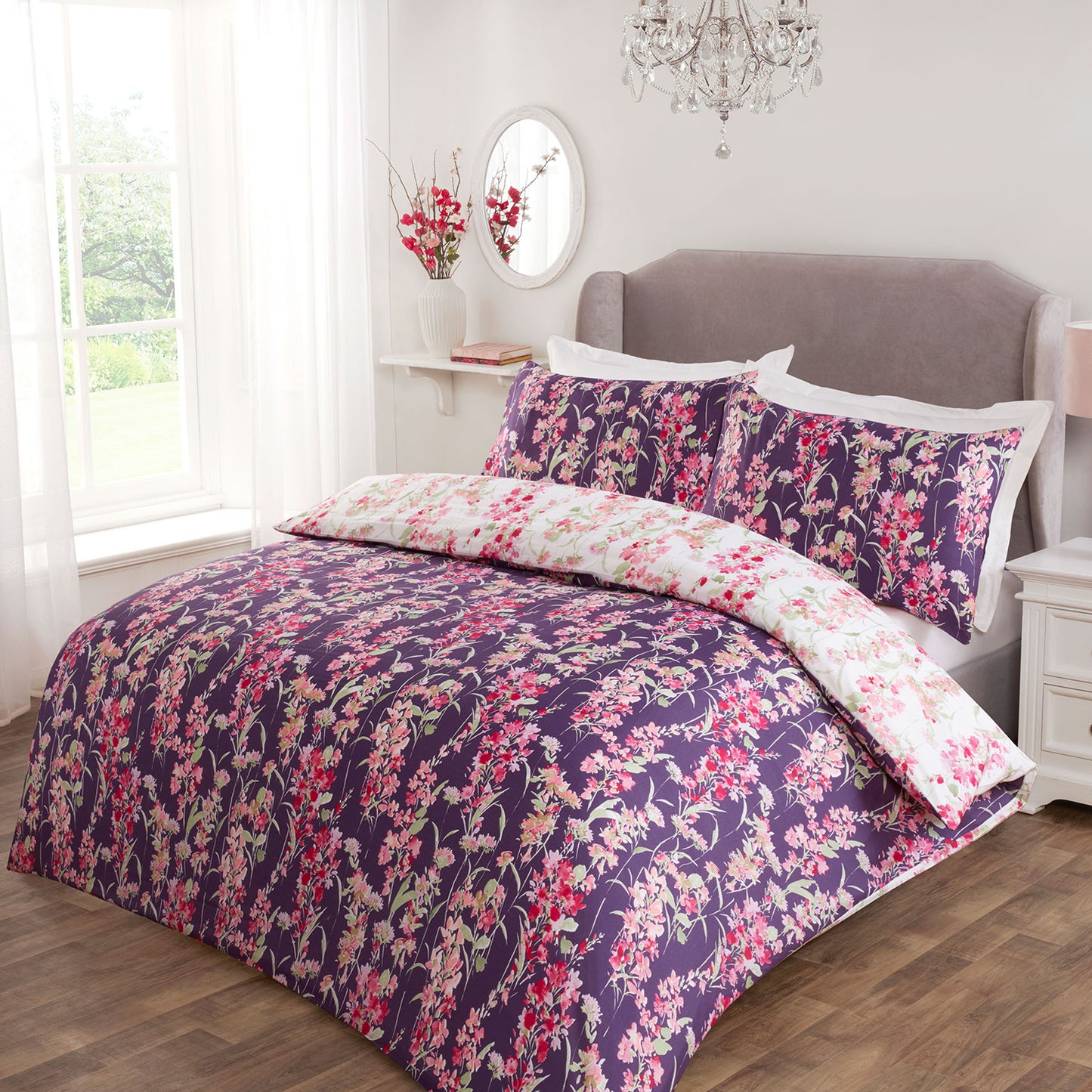 Wisteria Pink Reversible Floral Duvet Set
