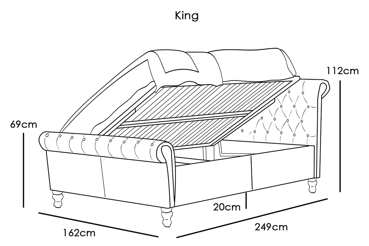 Lambeth Grey Velvet Ottoman Sleigh Bed