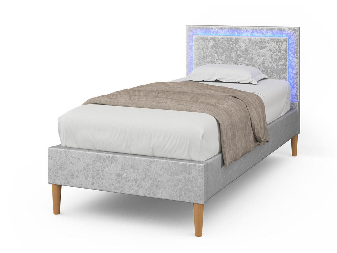 Ludlow LED Fabric Headboard Crushed Silver Velvet Bed