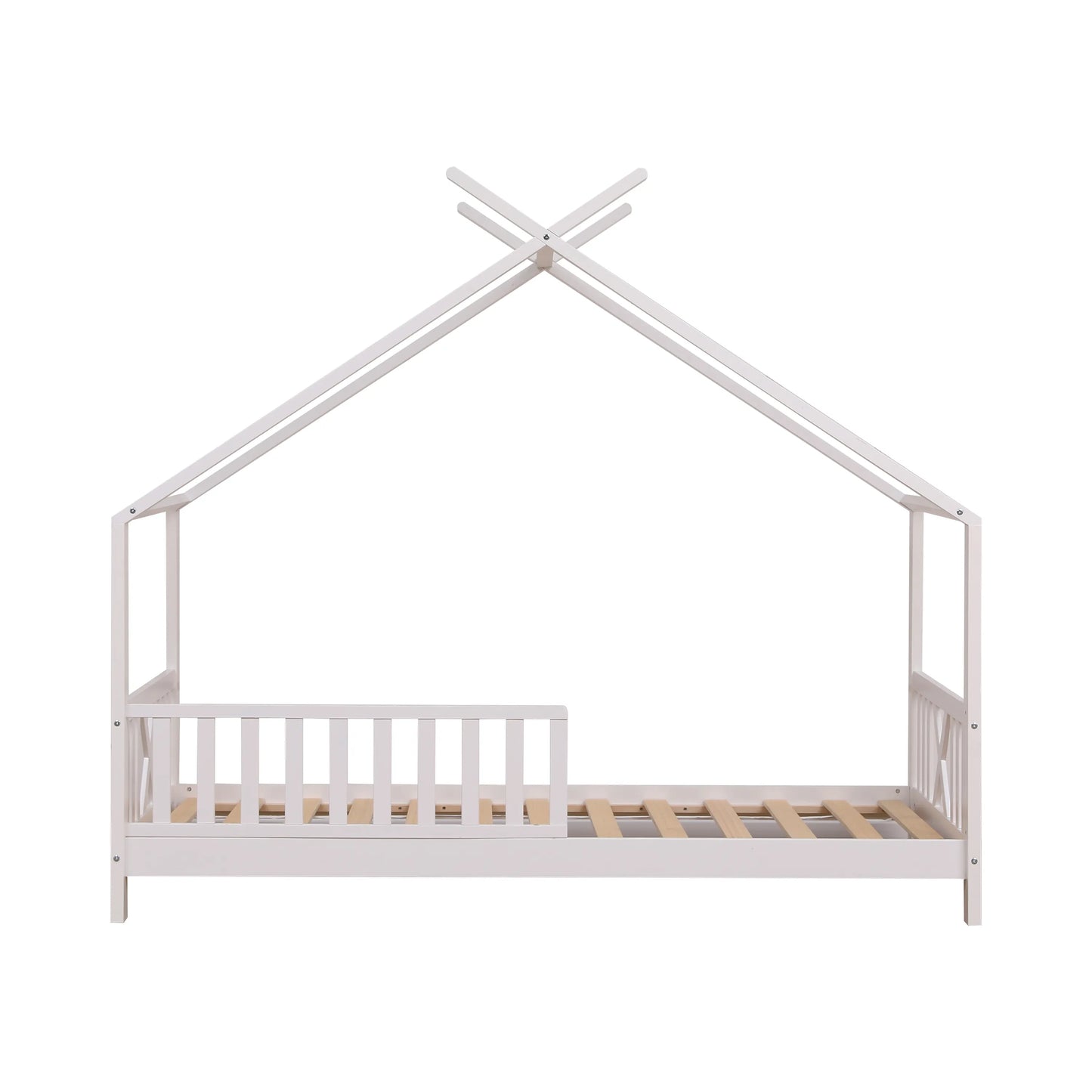 Kids Montessori White Wooden House Bed