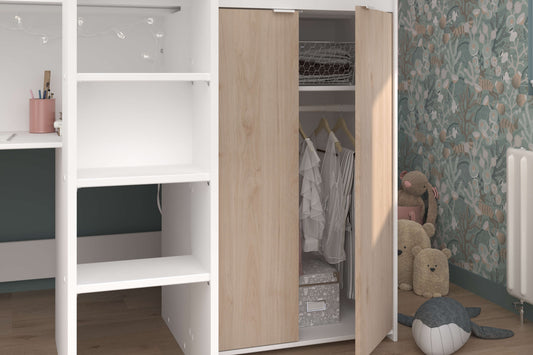 Tom Junior High Sleeper Bed, White & Natural