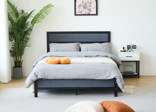 Ashby Black Fabric And Metal Bed