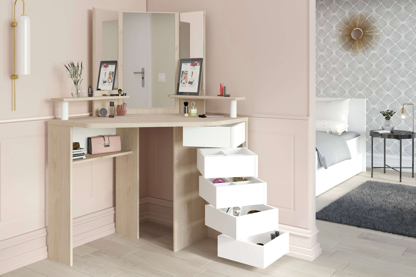 Corner Beauty Bar, White & Natural