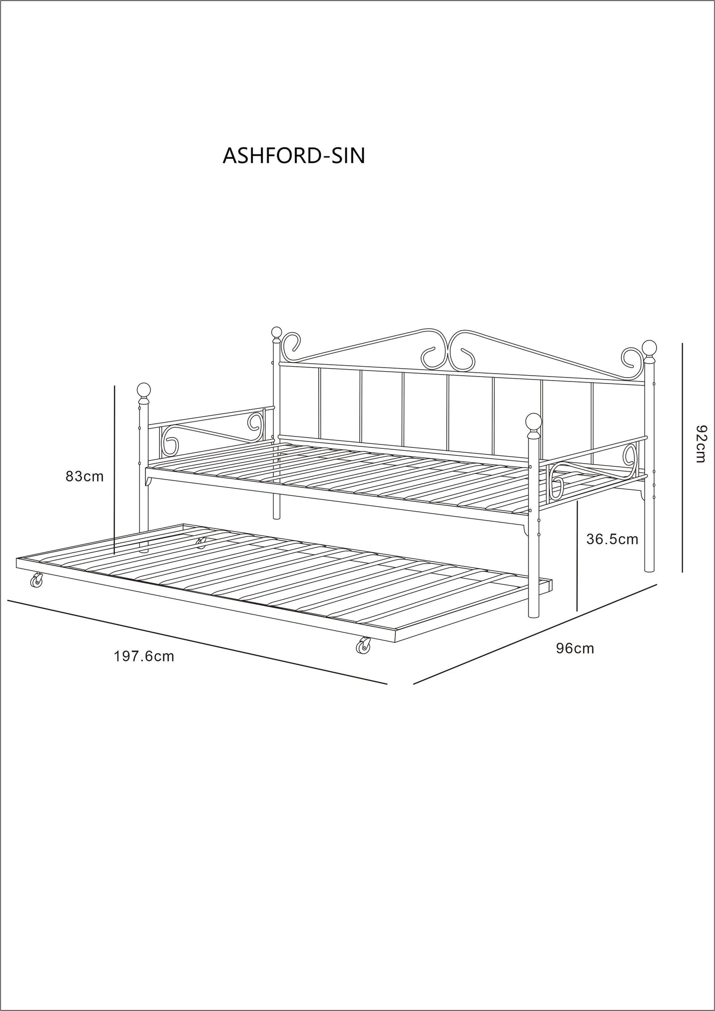 Ashford Vintage Black Metal Day Bed Frame