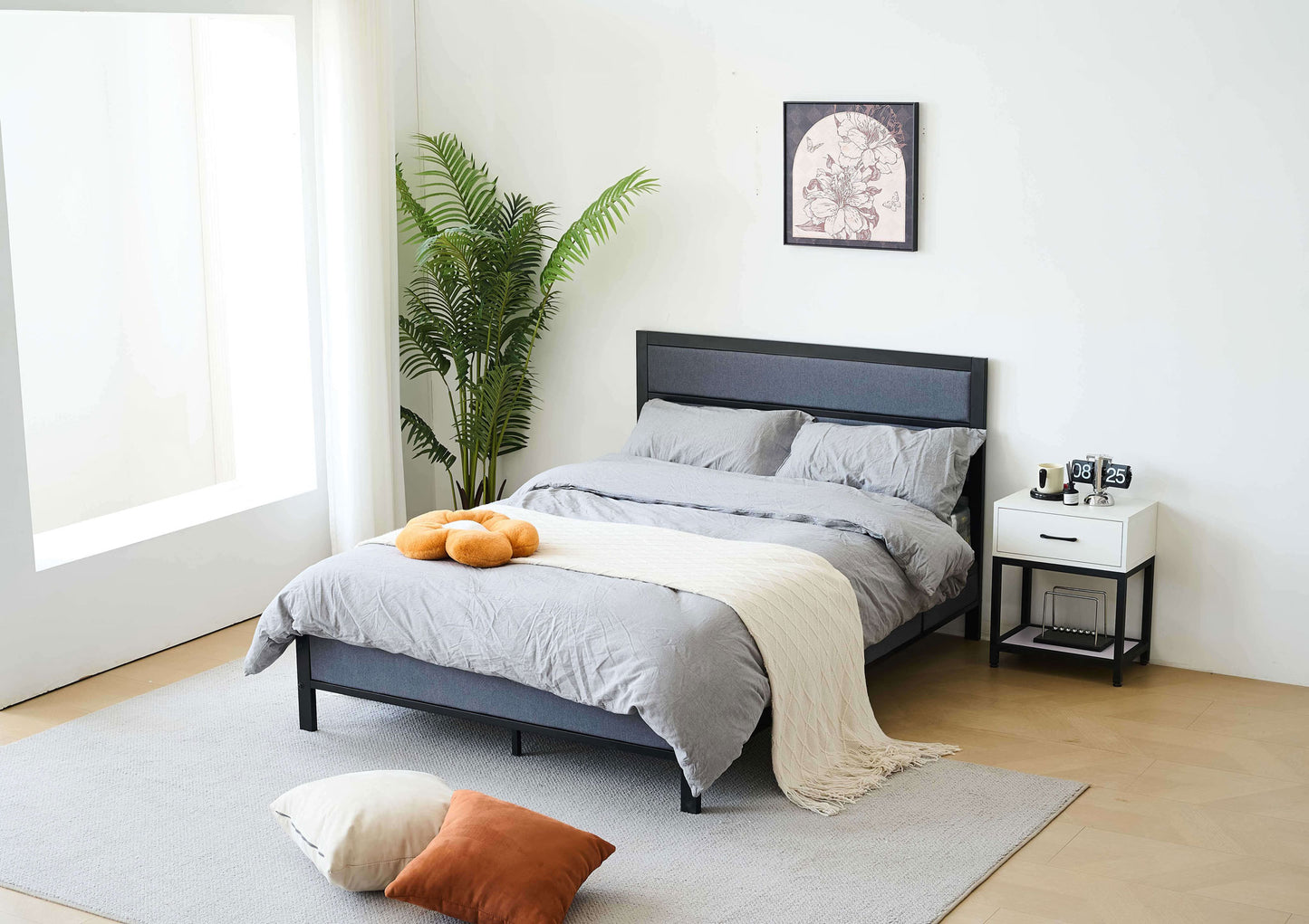 Ashby Black Fabric And Metal Bed