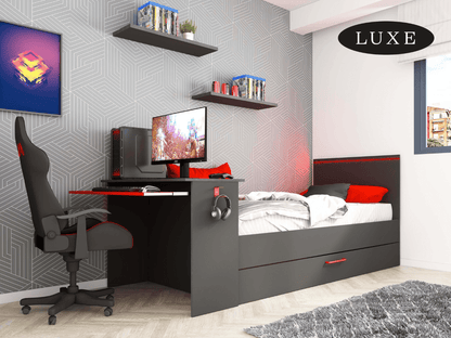BZone LED Gaming Bed with Desk & Trundle