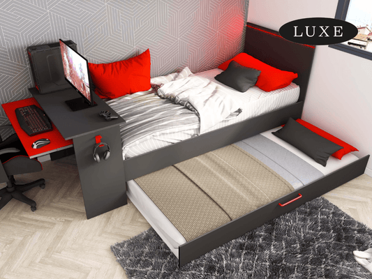 BZone LED Gaming Bed with Desk & Trundle
