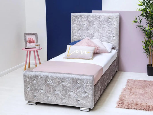 Beaumont Crushed Silver Velvet Storage Fabric Bed