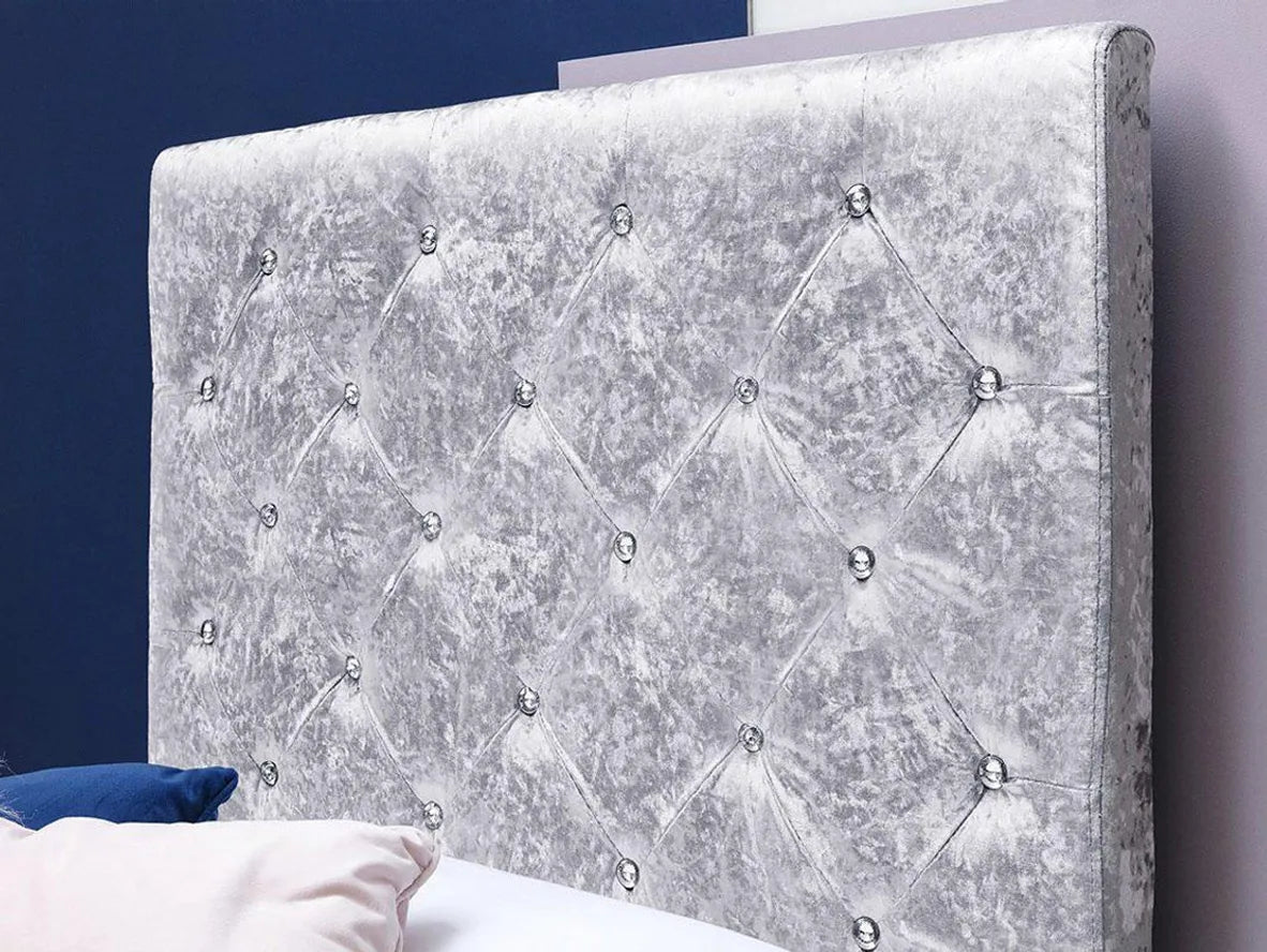 Beaumont Crushed Silver Velvet Storage Fabric Bed