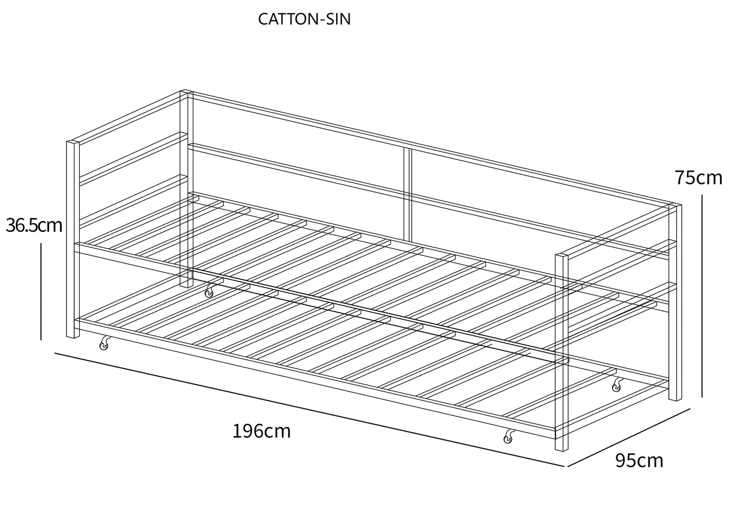 Catton Minimalistic Black Metal Day Bed Frame with Trundle