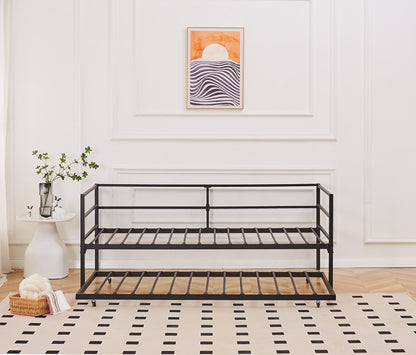 Catton Minimalistic Black Metal Day Bed Frame with Trundle