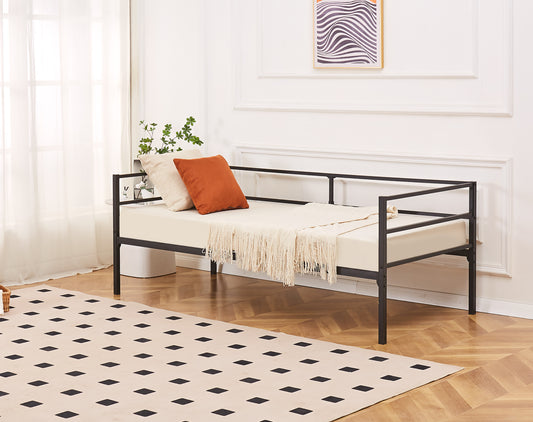 Catton Minimalistic Black Metal Day Bed Frame with Trundle