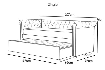 Clarendon Grey Velvet Fabric Day Bed With Trundle