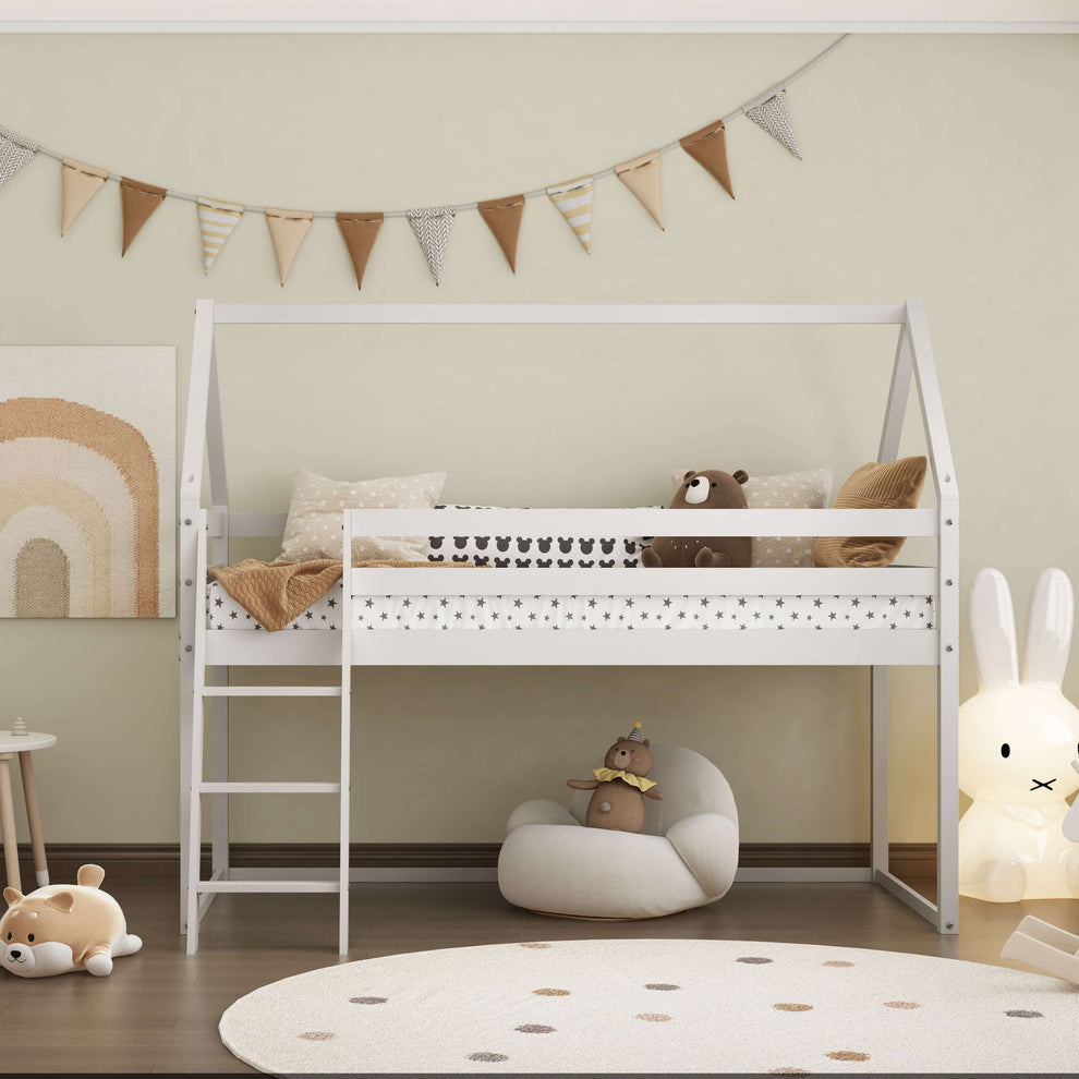 Eli Kids White Mid Sleeper Cabin Loft Bed With Underbed Storage Space ...