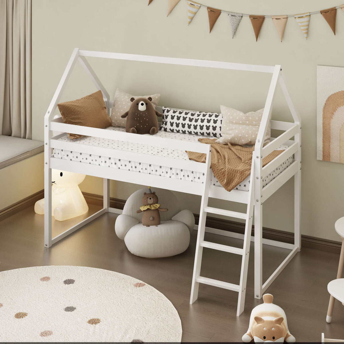 Eli Kids White Mid Sleeper Cabin Loft Bed With Underbed Storage Space ...