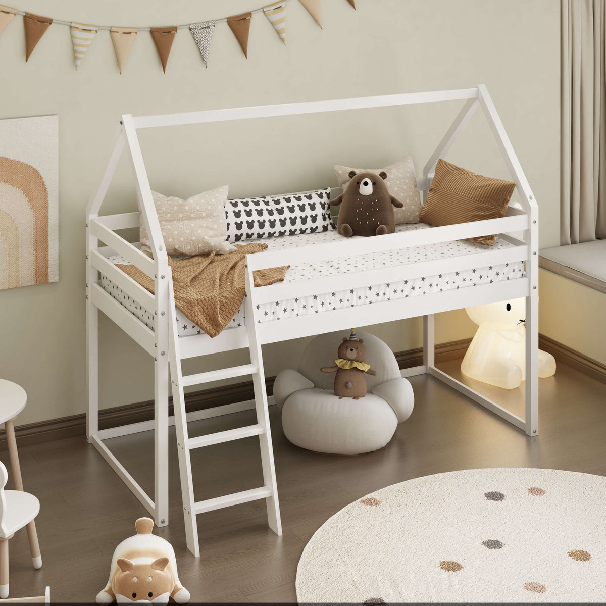 Eli Kids White Mid Sleeper Cabin Loft Bed With Underbed Storage Space ...