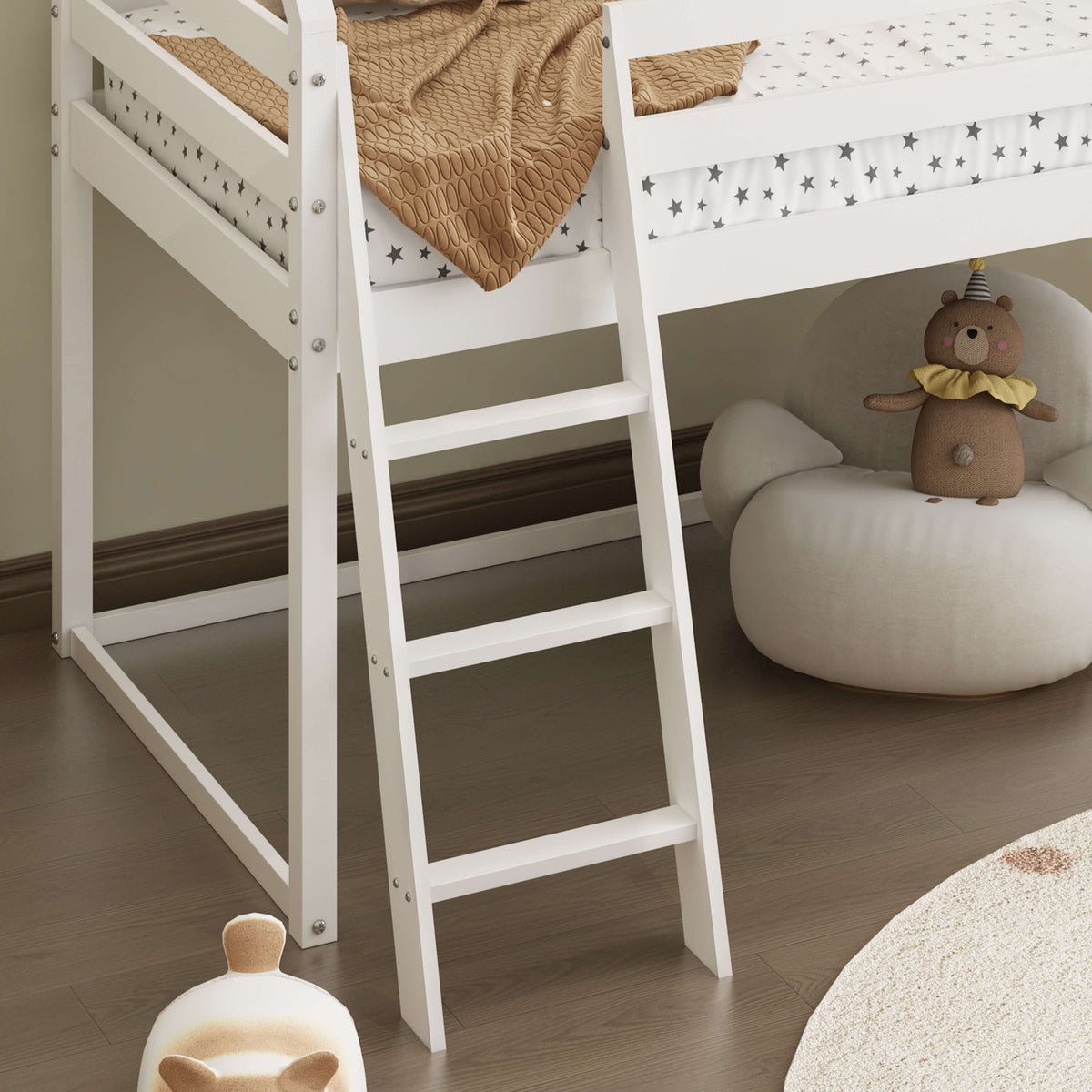 Eli Kids White Mid Sleeper Cabin Loft Bed With Underbed Storage Space ...