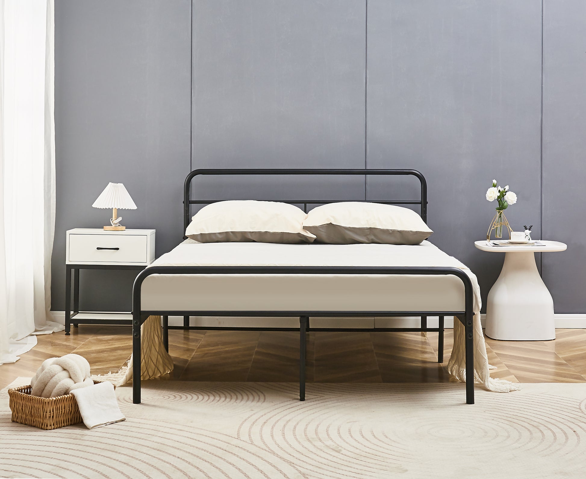 Eva Black Metal Bed Frame with Curved Headboard