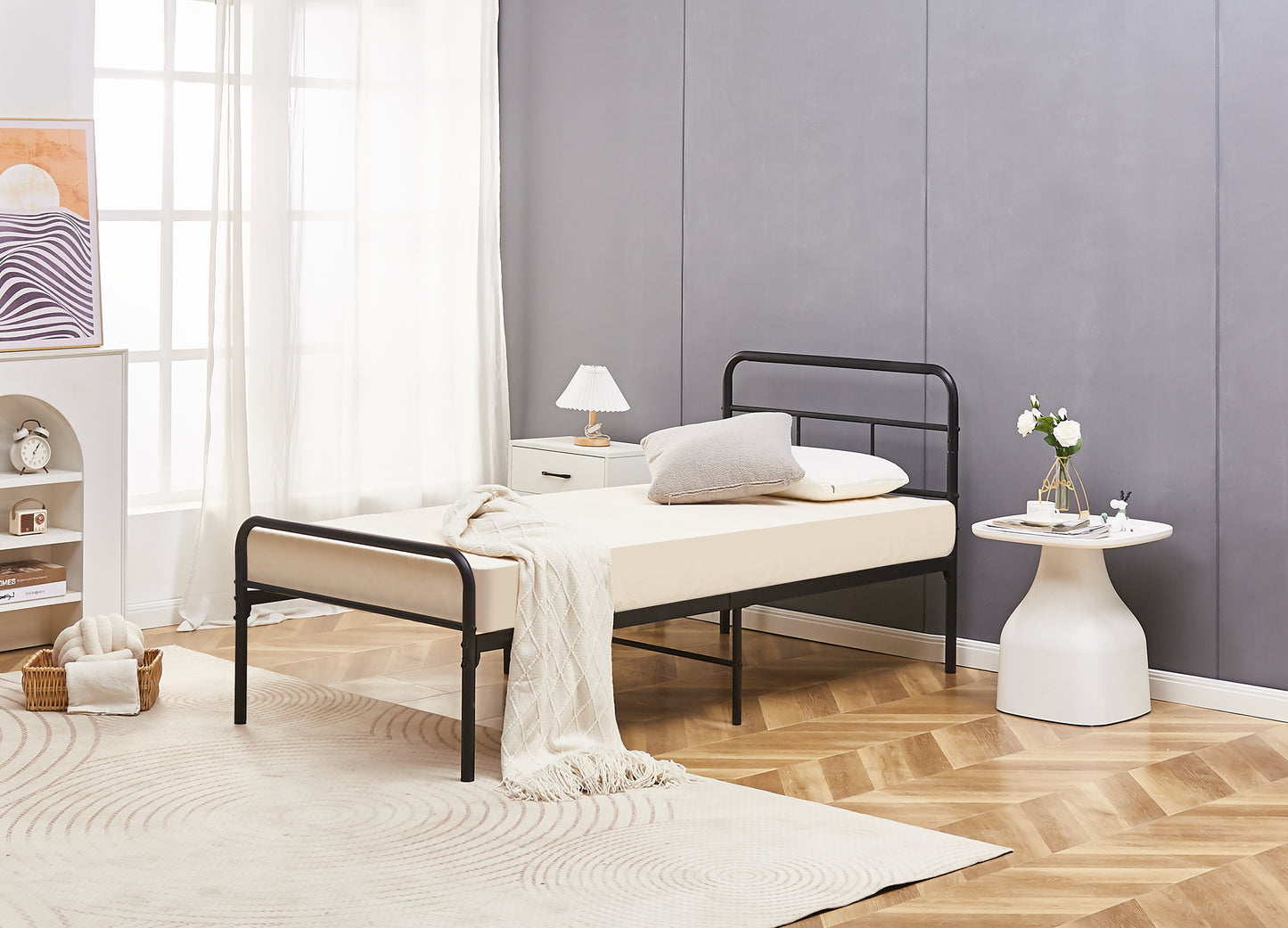 Eva Black Metal Bed Frame with Curved Headboard