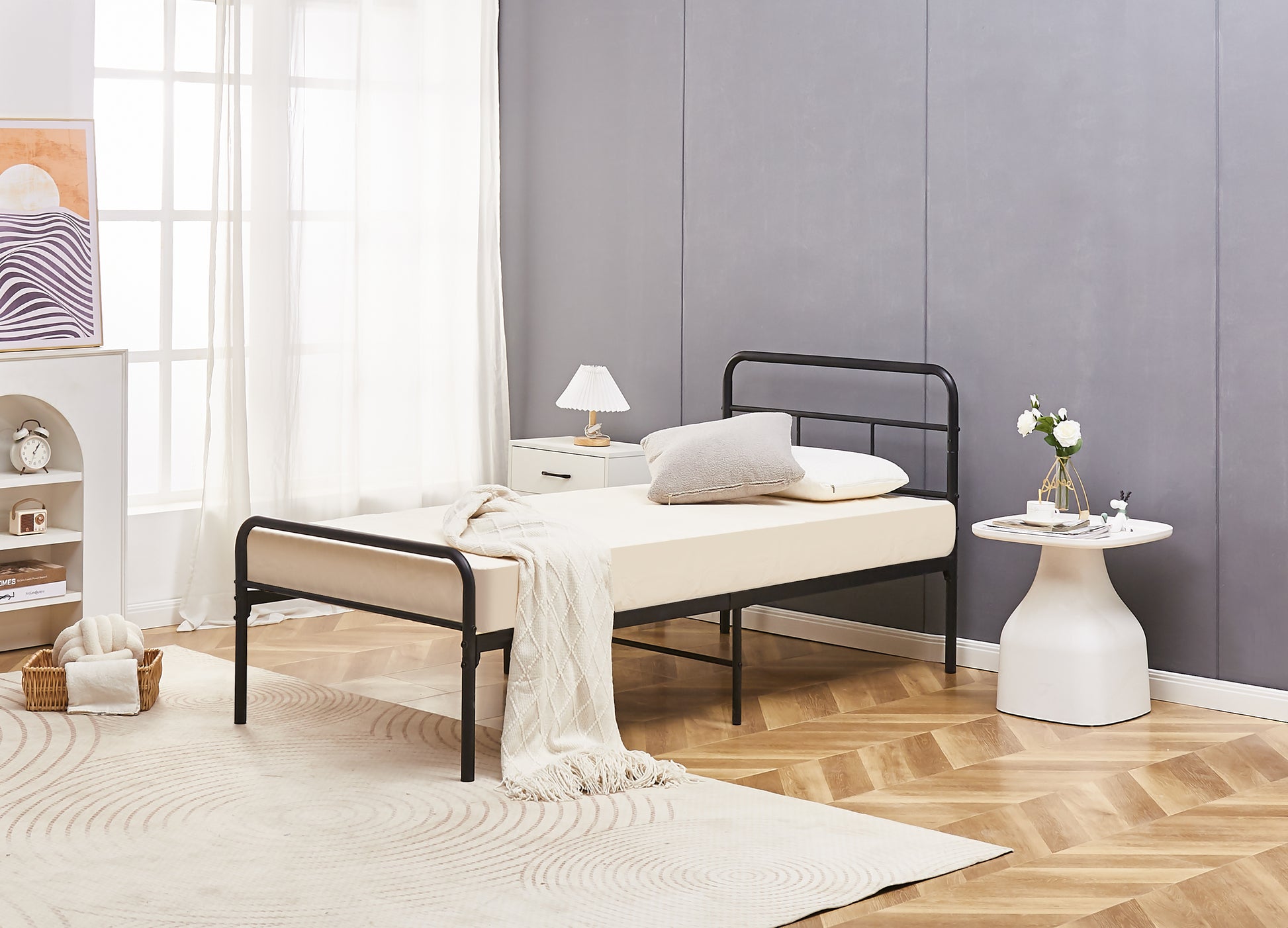 Eva Black Metal Bed Frame with Curved Headboard