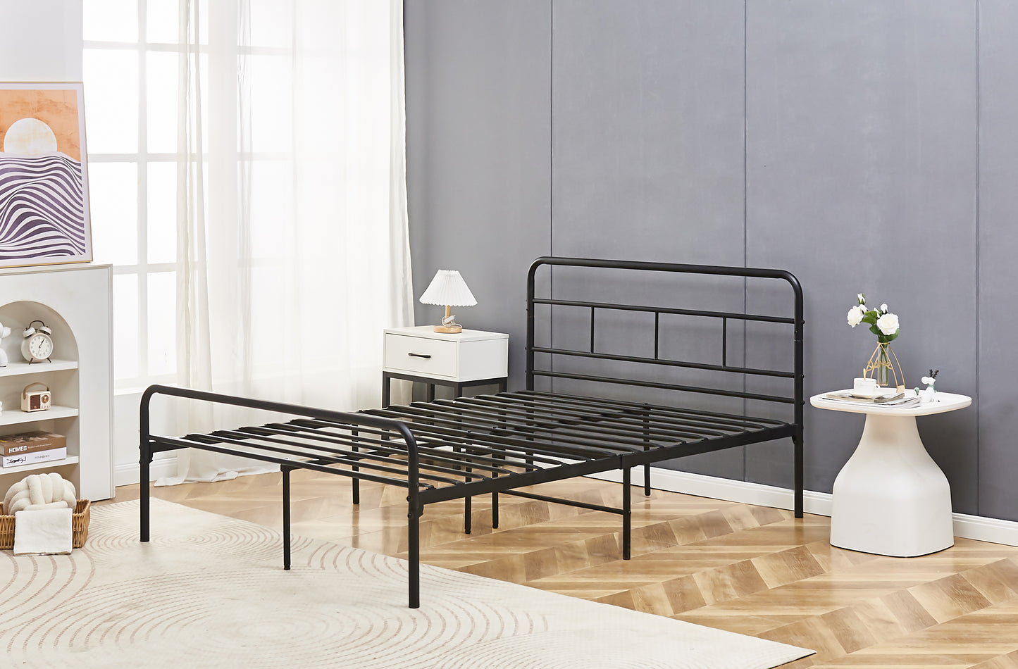 Eva Black Metal Bed Frame with Curved Headboard