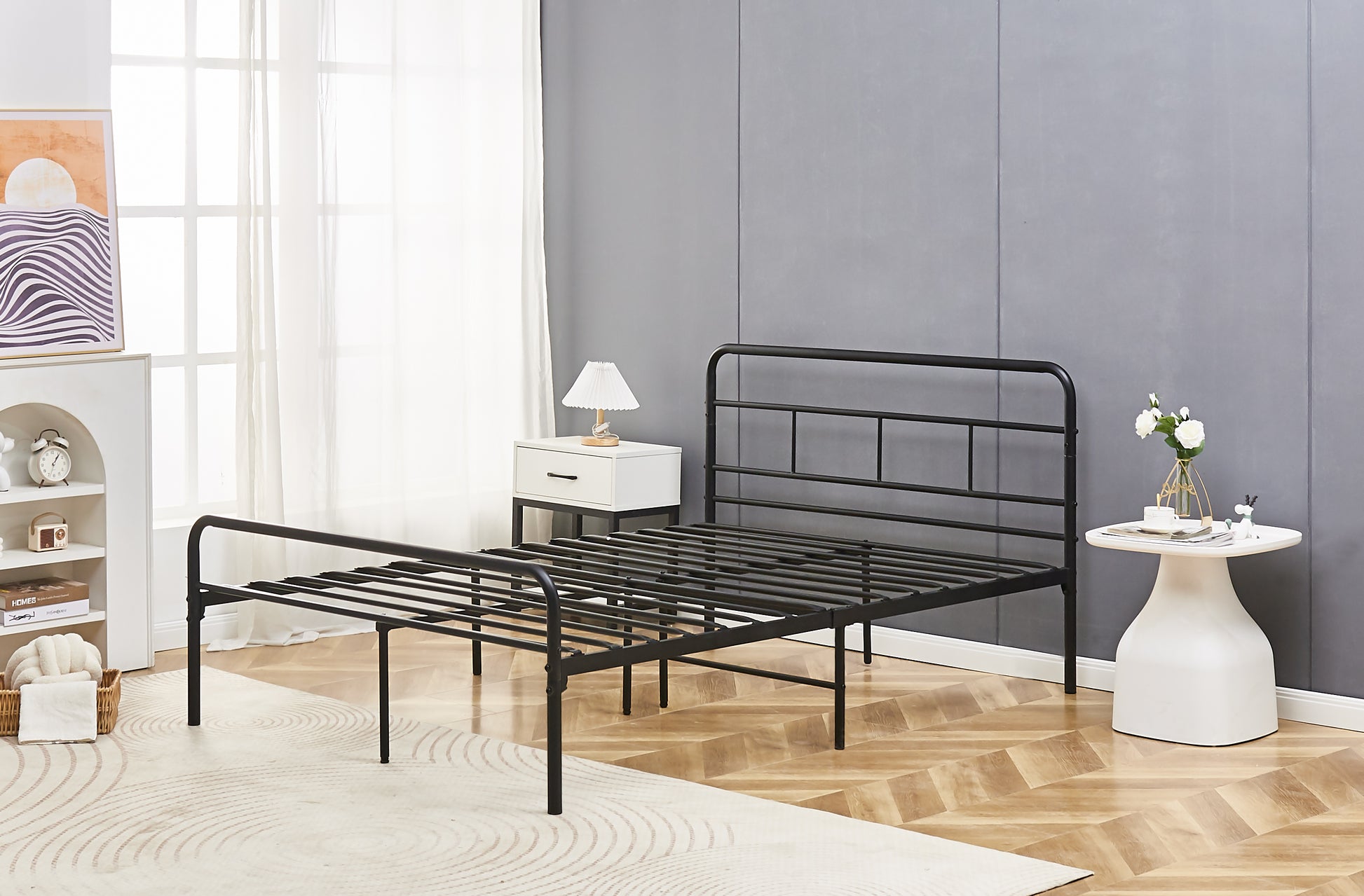Eva Black Metal Bed Frame with Curved Headboard