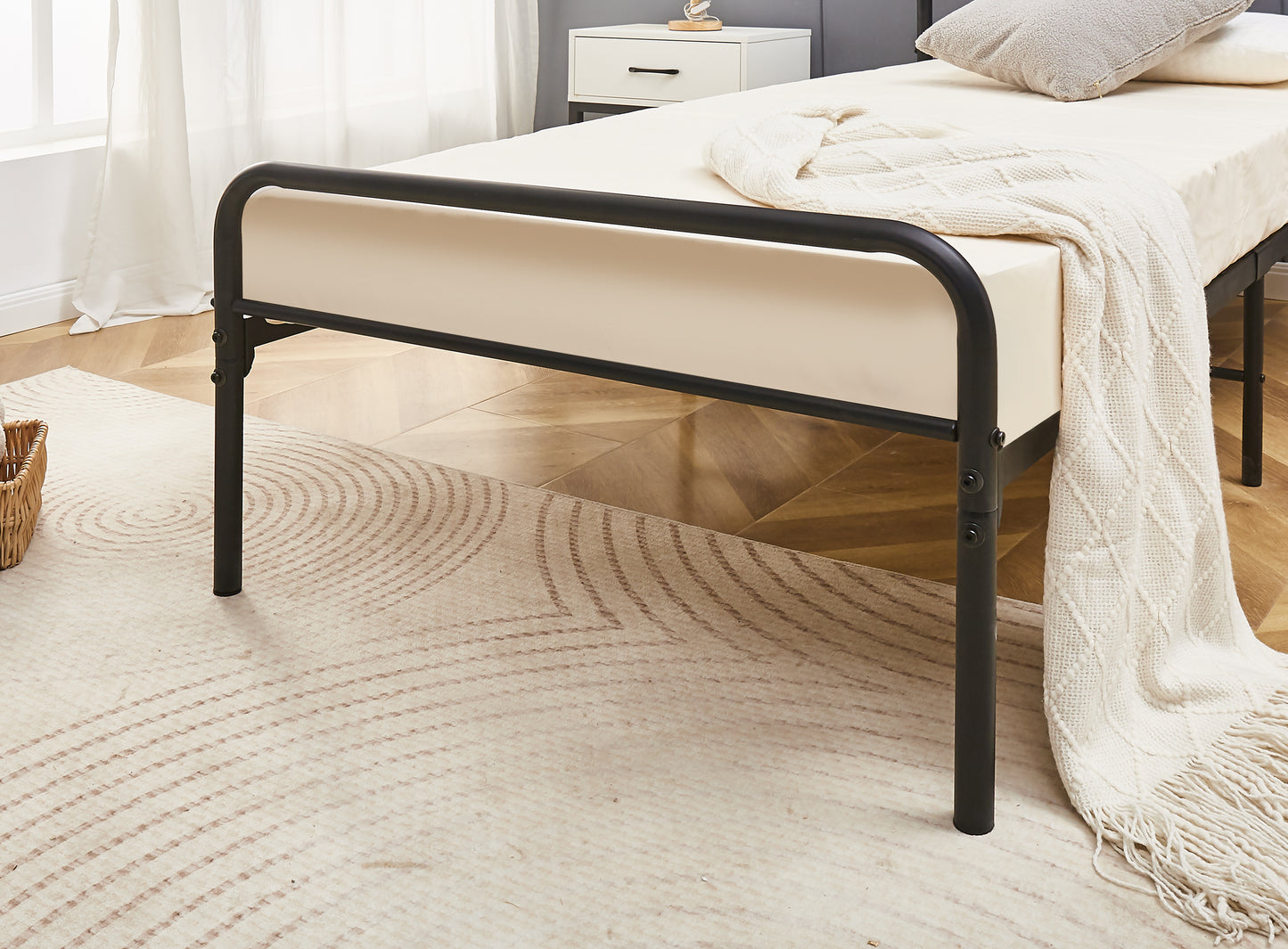 Eva Black Metal Bed Frame with Curved Headboard