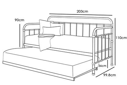 Harlow Black Metal Day Bed With Trundle