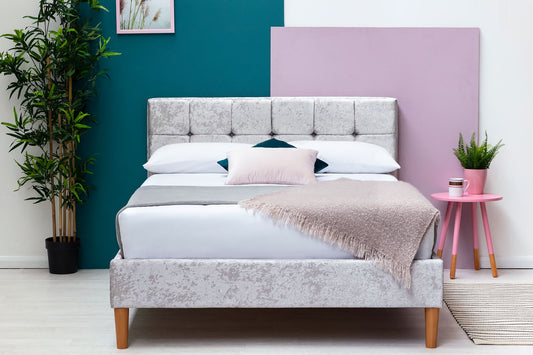 Highclere Crushed Silver Velvet Bed