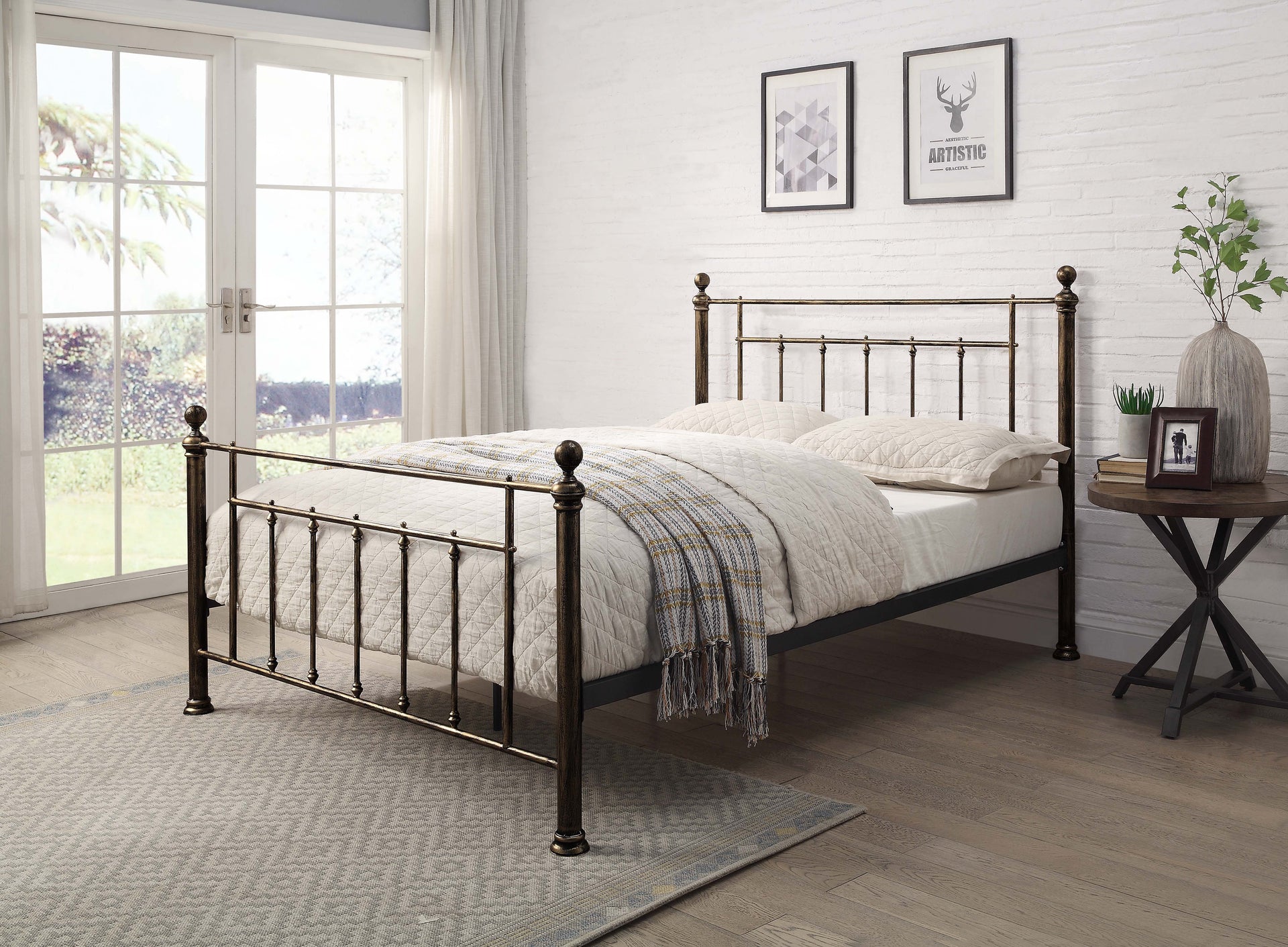Harpenden Brushed Brass Metal Bed