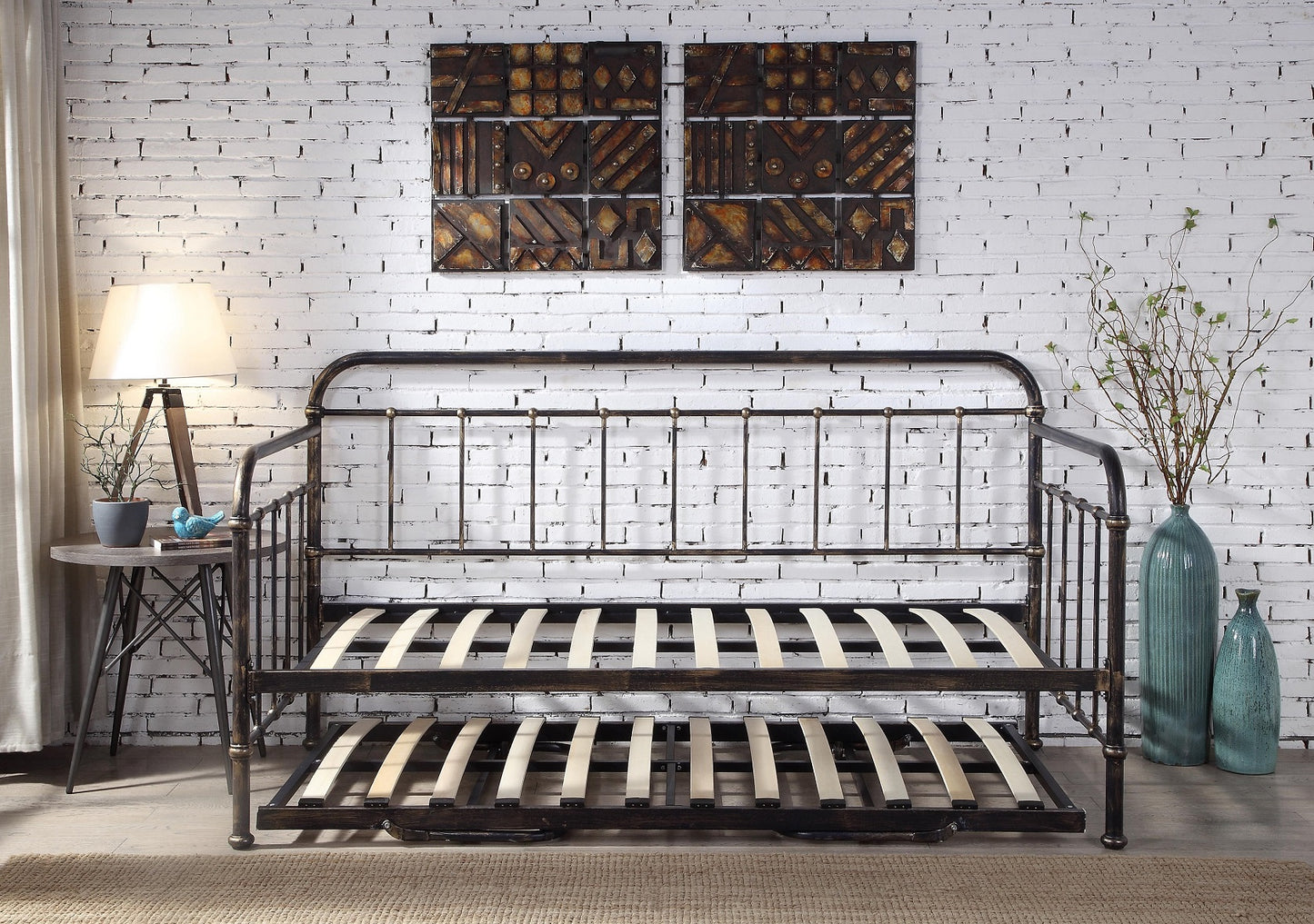 Harlow Brushed Antiqued Metal Day Bed With Trundle