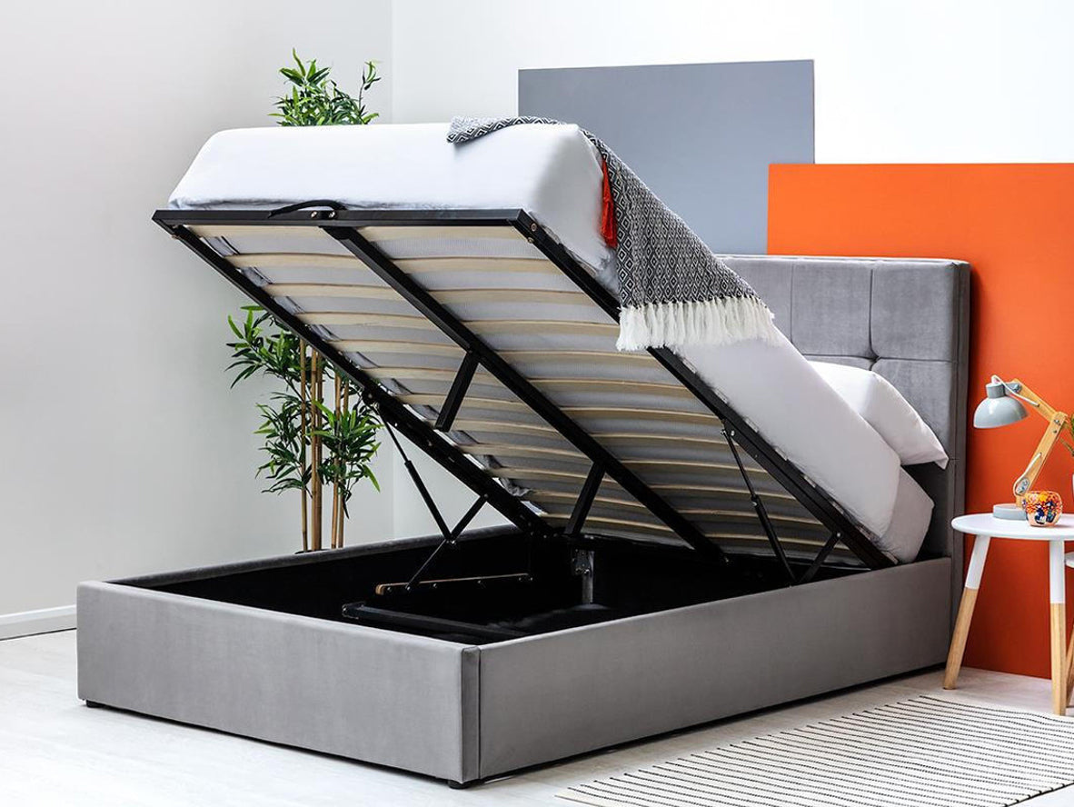 Horwood Grey Velvet Ottoman Storage Bed