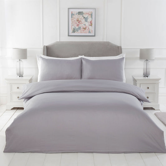 Satin Stripe Silver Grey 210TC 100% Cotton Duvet Set