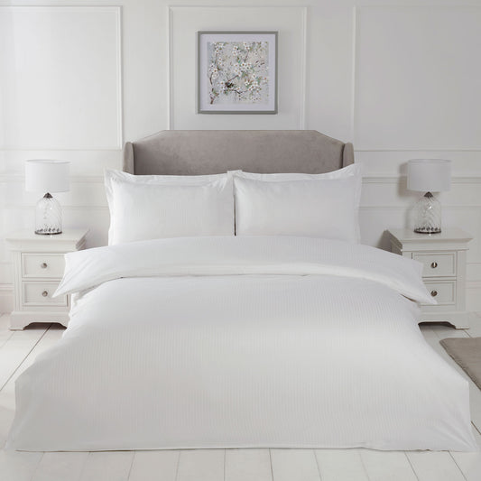 Satin Stripe White 210TC 100% Cotton Duvet Set