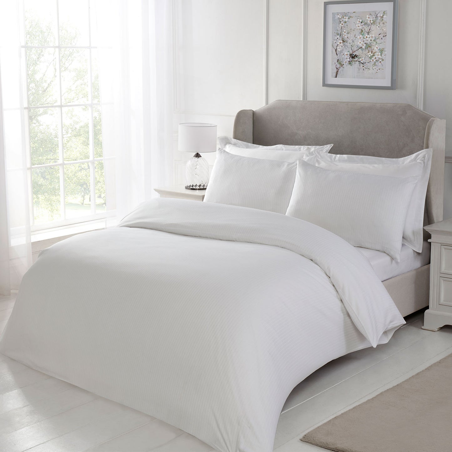 Satin Stripe White 210TC 100% Cotton Duvet Set
