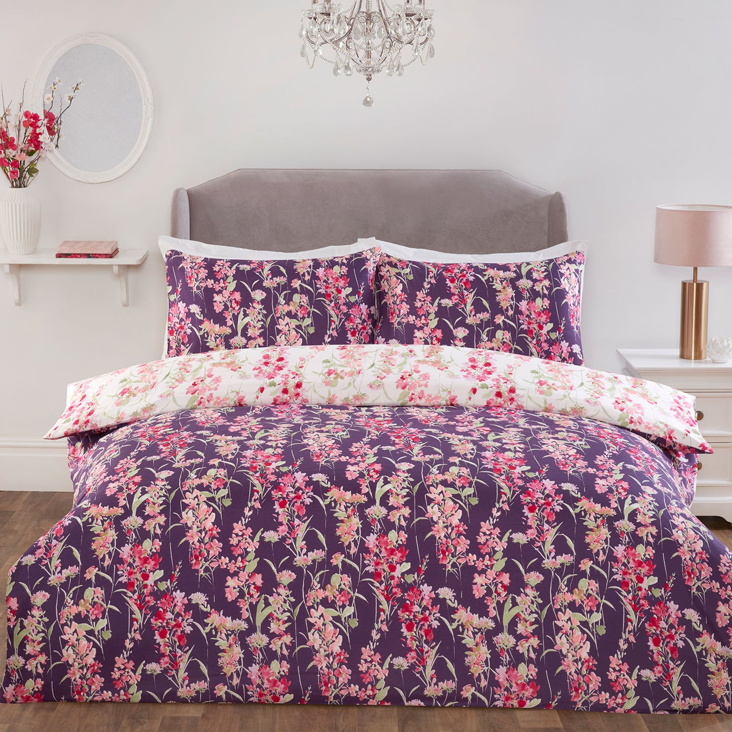 Wisteria Pink Reversible Floral Duvet Set