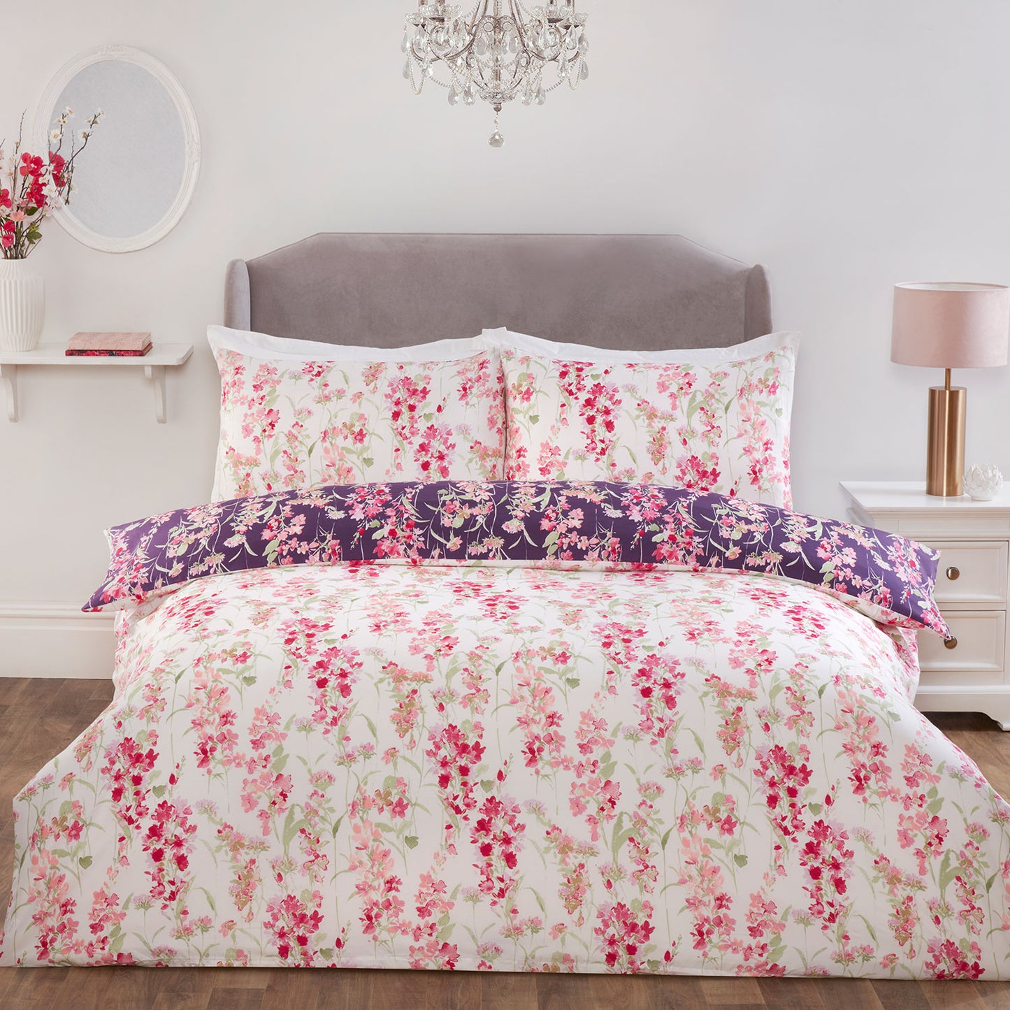 Wisteria Pink Reversible Floral Duvet Set