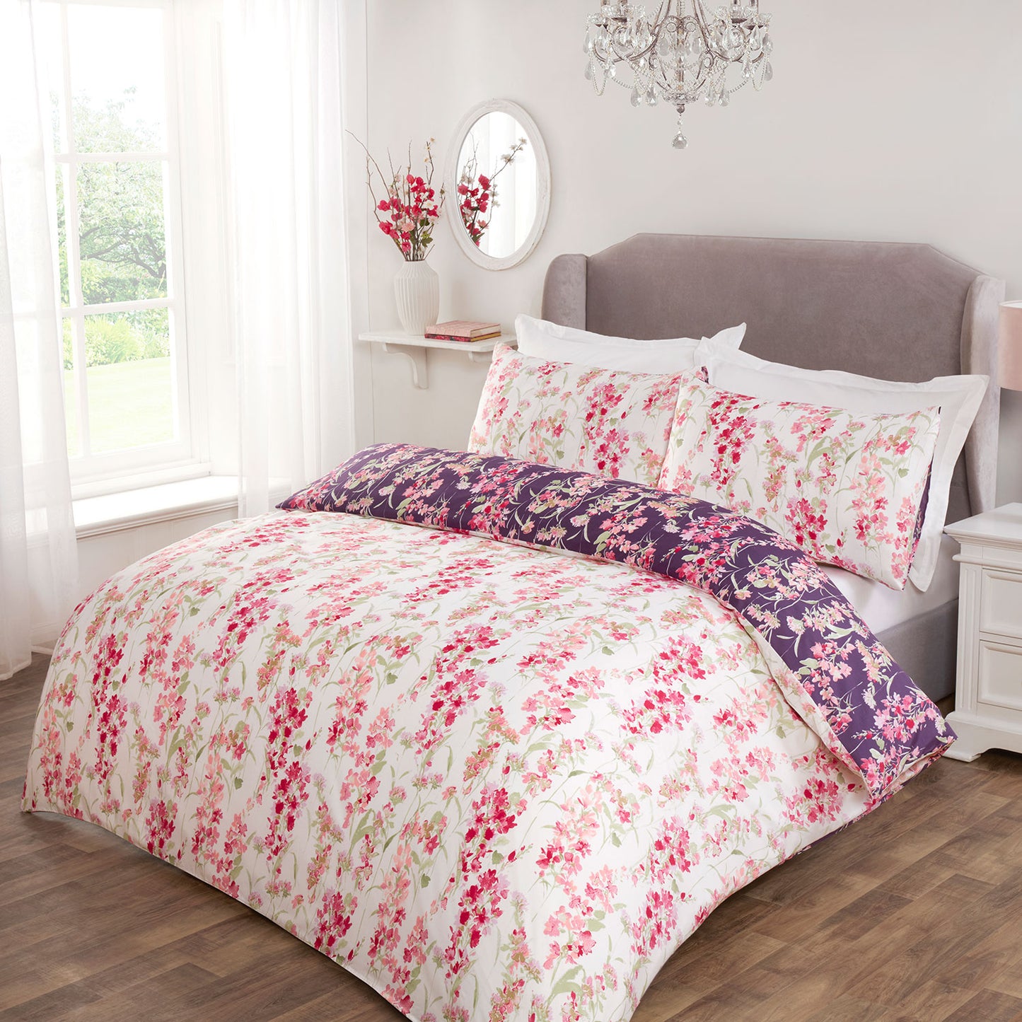 Wisteria Pink Reversible Floral Duvet Set