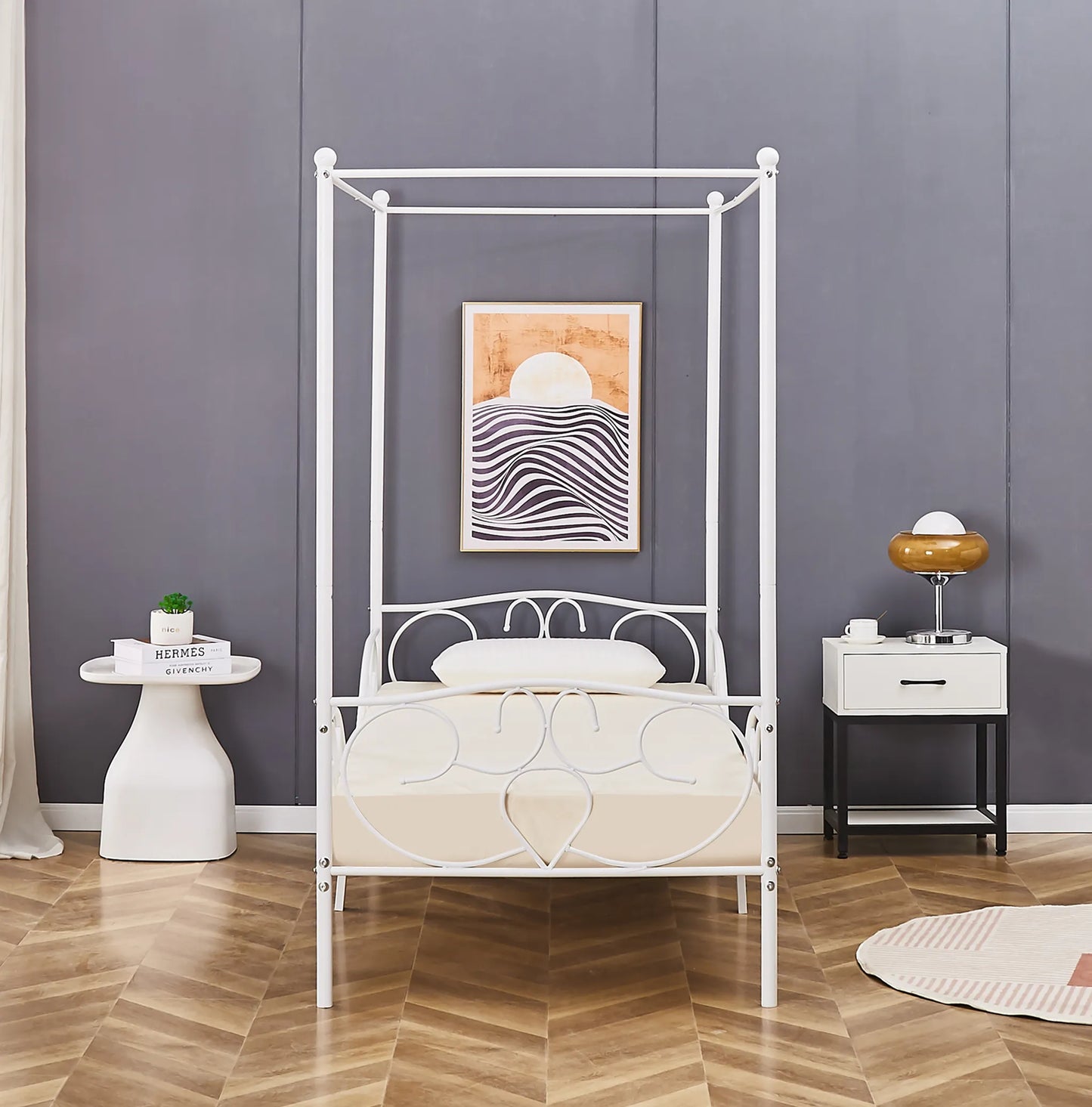Lila Metal Four Poster Princess White Bed Frame