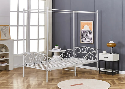 Lila Metal Four Poster Princess White Bed Frame