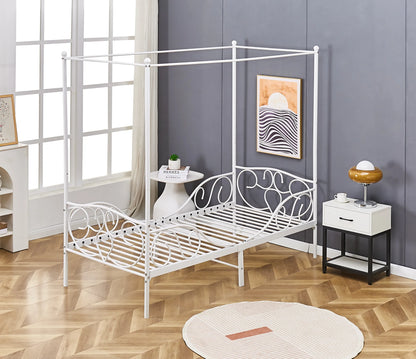 Lila Metal Four Poster Princess White Bed Frame