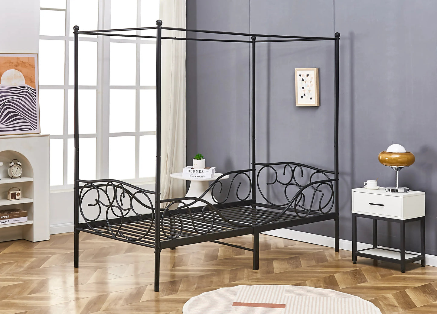 Lila Metal Four Poster Princess Black Bed Frame