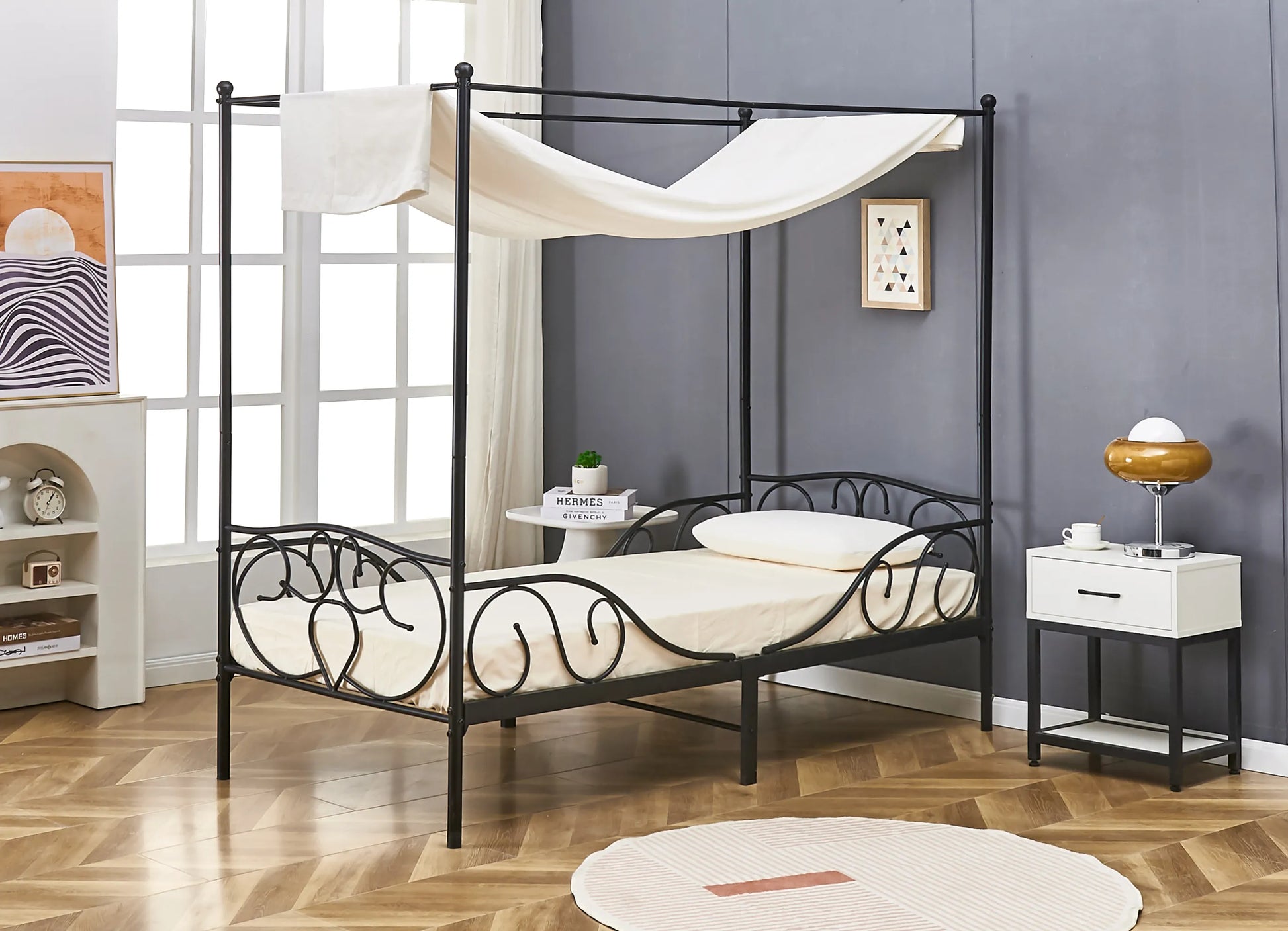 Lila Metal Four Poster Princess Black Bed Frame