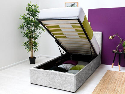 Lowther Crushed Silver Velvet Ottoman Storage Bed