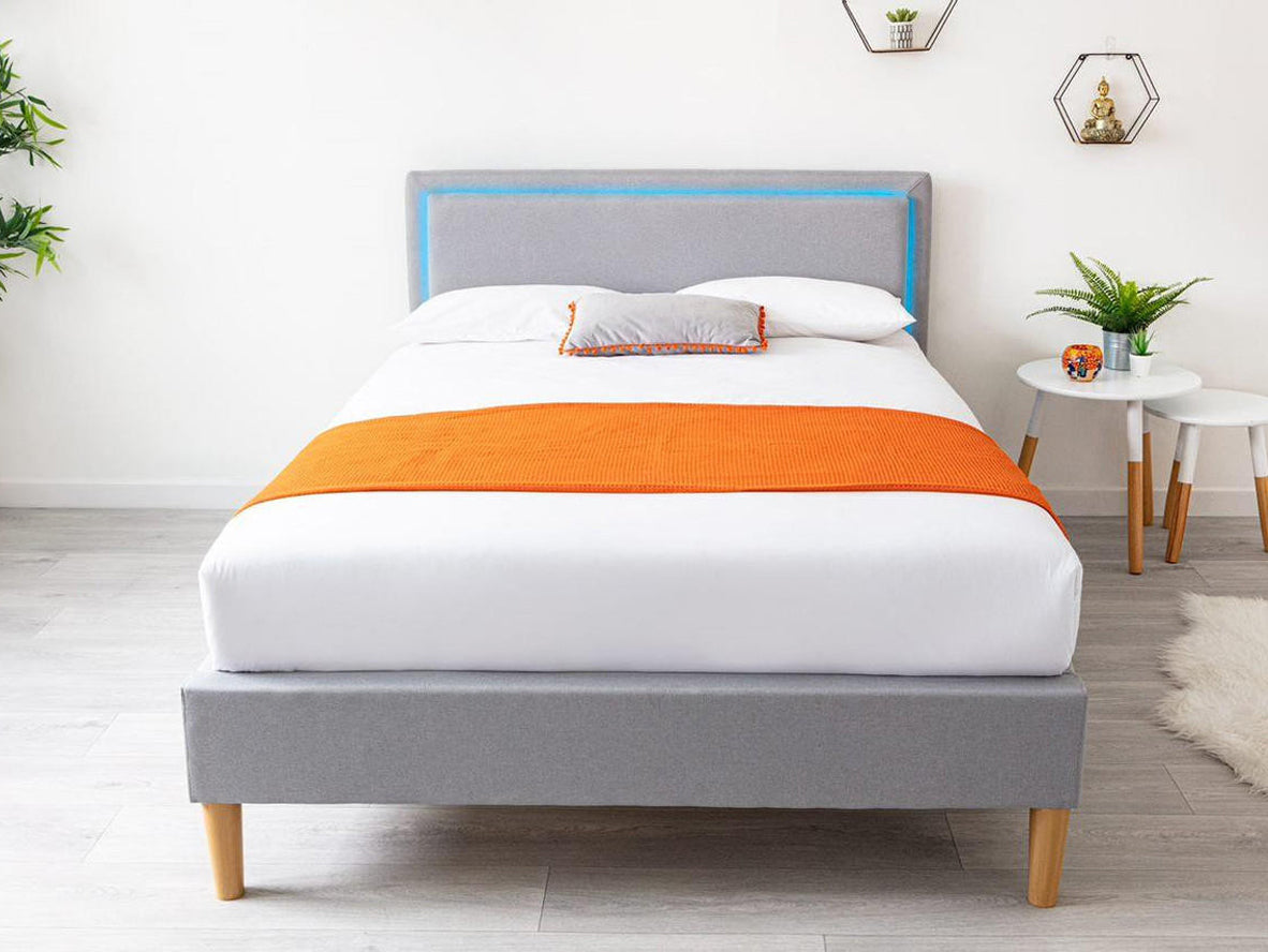 Ludlow LED Fabric Headboard Grey Fabric Upholstered Bed | Crazy Price Beds