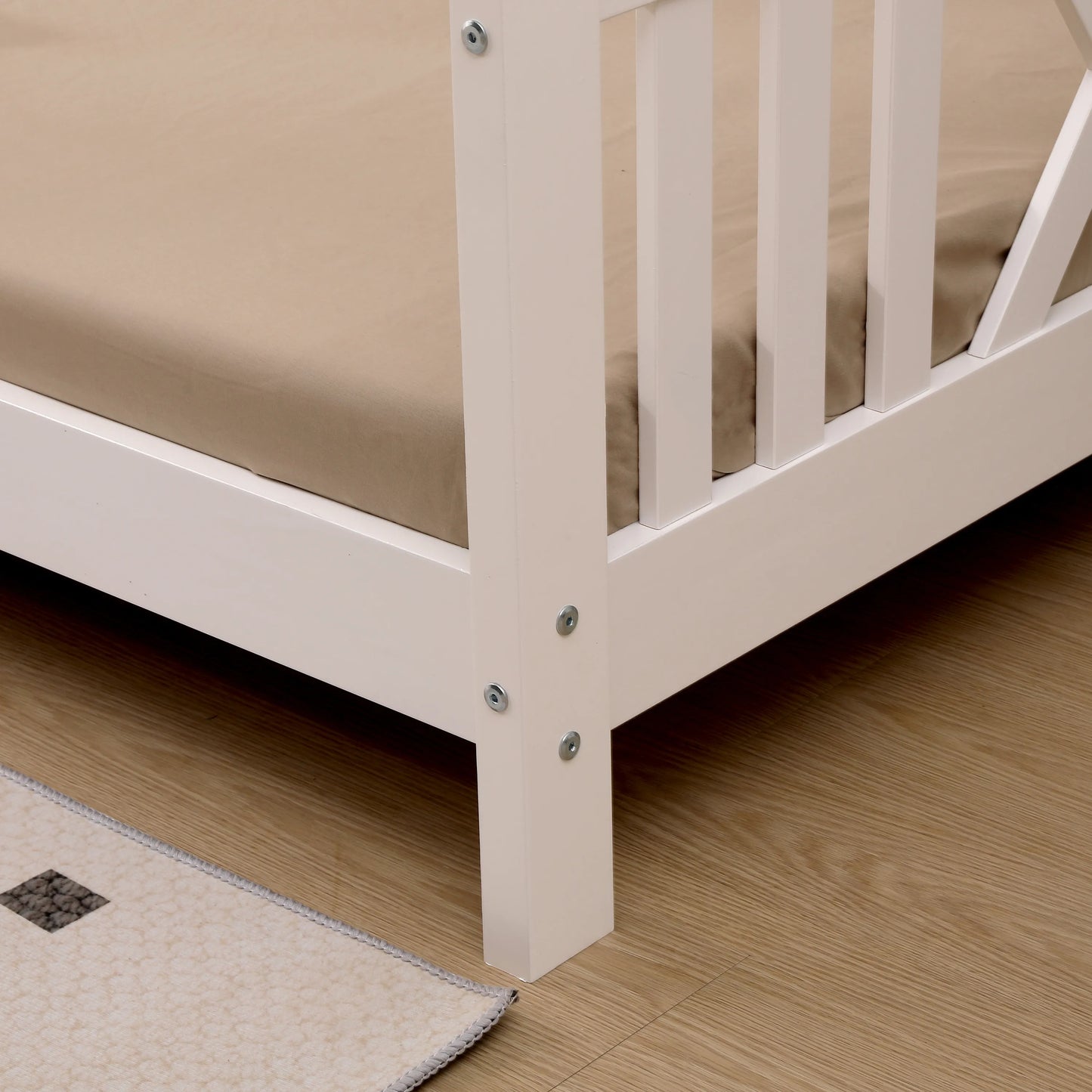 Kids Montessori White Wooden House Bed