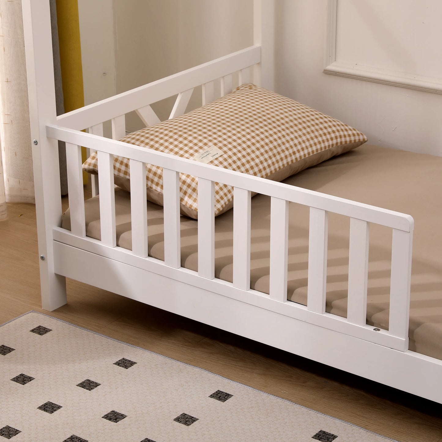 Kids Montessori White Wooden House Bed