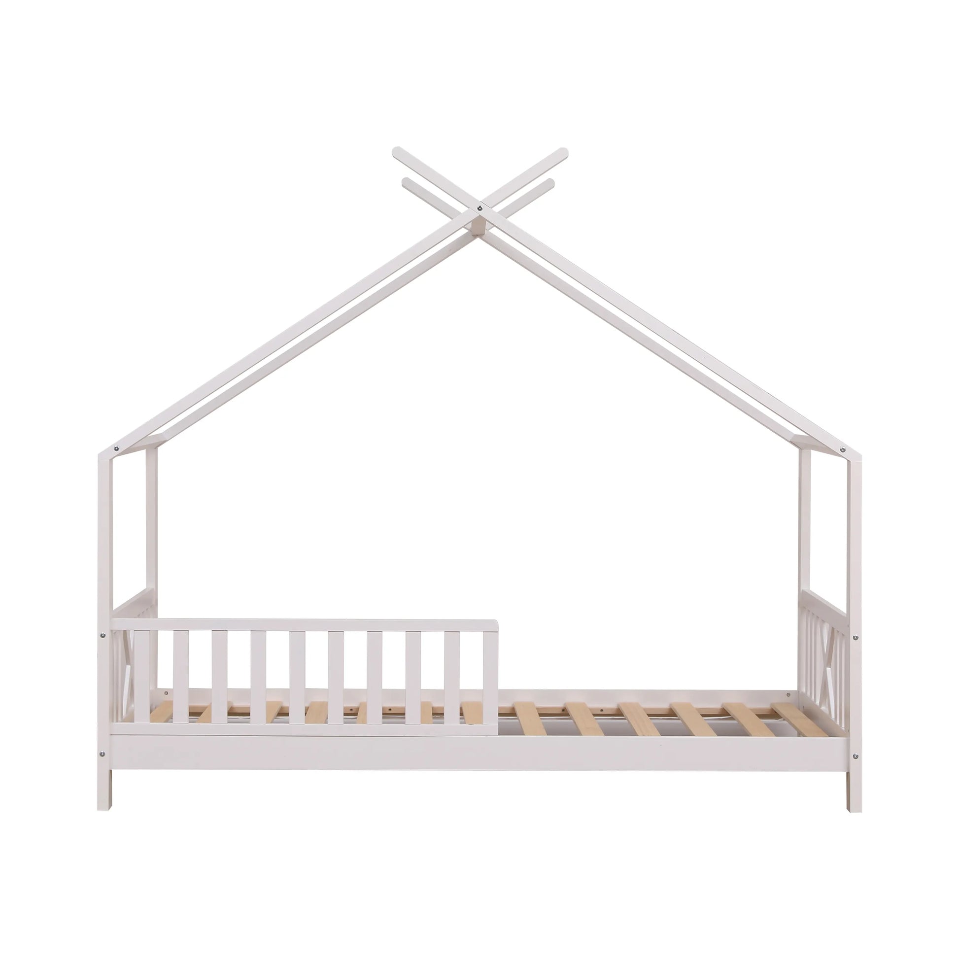 Kids Montessori White Wooden House Bed