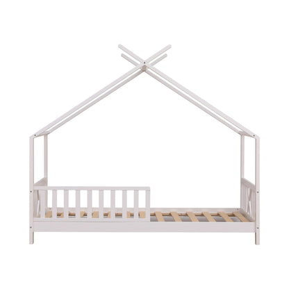 Kids Montessori White Wooden House Bed